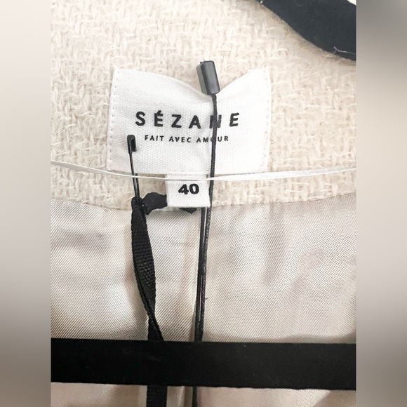 Rare NWT  Sezane Mike Coat Wrap Cardigan Sweater Black Cream Size 40 - Picture 7 of 13